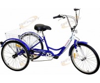 6-Speed 24" 3-Wheel Adult Tricycle Bicycle Trike Cruise Bike W/ Basket Blue